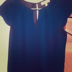 Navy Pleated dress shirt with scalloped sleeves